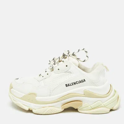 Pre-owned Balenciaga White Faux Leather And Mesh Triple S Sneakers Size 37