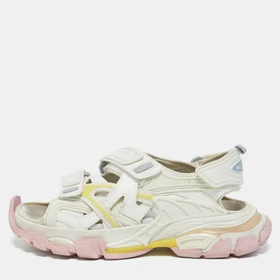 Pre-owned Balenciaga White Faux Leather And Rubber Track Sandals Size 38