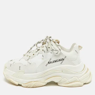 Pre-owned Balenciaga White Faux Leather Triple S Allover Logo Sneakers Size 37