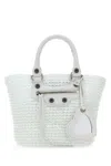Balenciaga White Raffia Small Le Cagole Panier Handbag In White