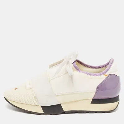 Pre-owned Balenciaga White Leather And Mesh Race Runner Low Top Sneakers Size 38