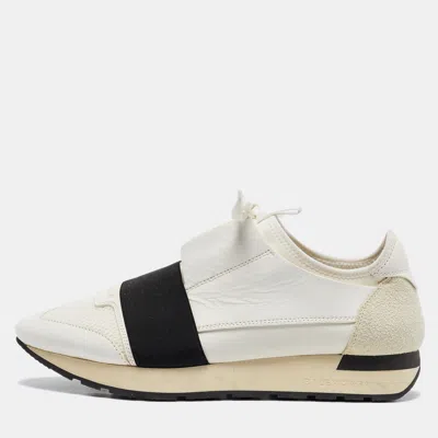 Pre-owned Balenciaga White Leather And Mesh Race Runner Low Top Sneakers Size 40