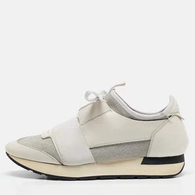 Pre-owned Balenciaga White Leather And Metallic Lurex Fabric Race Runner Sneakers Size 38