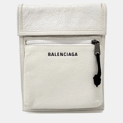 Pre-owned Balenciaga White Leather Explorer Mini Crossbody Bag