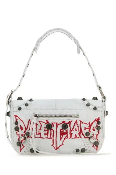 BALENCIAGA WHITE LEATHER LE CAGOLE XS DIY METAL CROSSBODY BAG