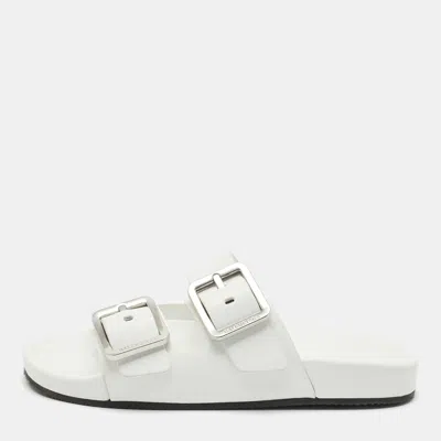 Pre-owned Balenciaga White Leather Mallorca Flat Slides Size 38