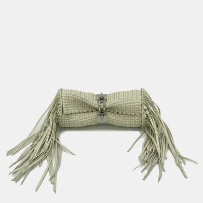 Pre-owned Balenciaga White Leather Tresse Fringe Clutch