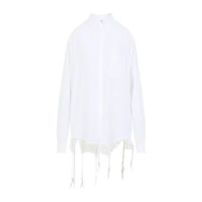 Balenciaga White Lingerie Shirt With Pointed Collar And Tonal Lace Hem