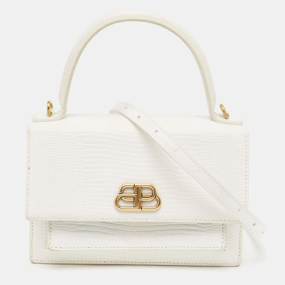 Pre-owned Balenciaga White Lizard Embossed Leather Xs Sharp Top Handle Bag