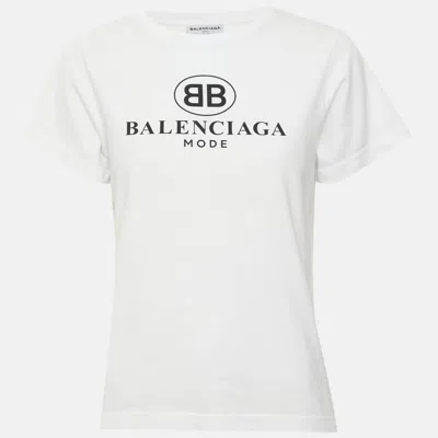 Pre-owned Balenciaga White Logo Bb Mode Graphic Print Jersey T-shirt S