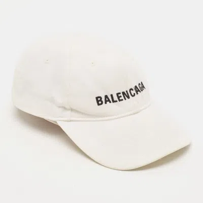 Pre-owned Balenciaga White Logo Embroidered Cotton Archetype Baseball Cap L