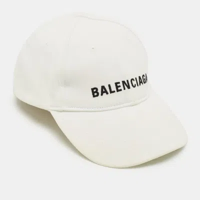 Pre-owned Balenciaga White Logo Embroidered Cotton Baseball Cap L