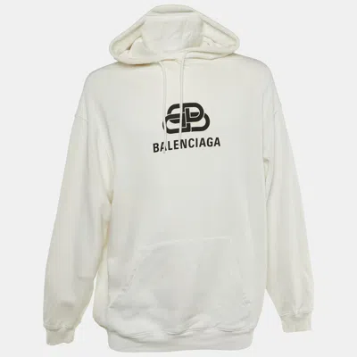 Pre-owned Balenciaga White Logo Print Cotton Hoodie Xs
