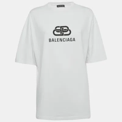 Pre-owned Balenciaga White Logo Print Jersey Crewneck T-shirt Xxs