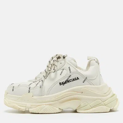 Pre-owned Balenciaga White Logo Print Leather Triple S Sneakers Size 36
