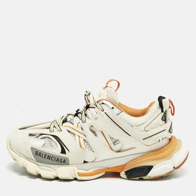 Pre-owned Balenciaga White Mesh And Faux Leather Track Sneakers Size 37