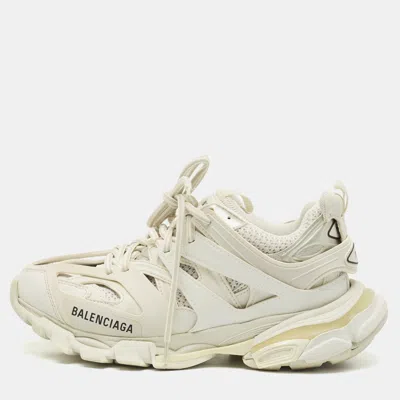 Pre-owned Balenciaga White Mesh And Faux Leather Track Sneakers Size 38