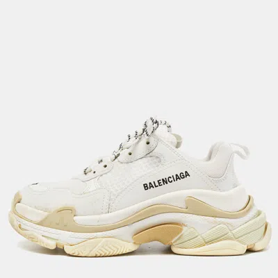 Pre-owned Balenciaga White Mesh And Faux Leather Triple S Lace Up Sneakers Size 37
