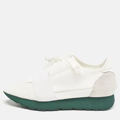 Pre-owned Balenciaga White Mesh And Leather Race Runner Sneakers Size 39