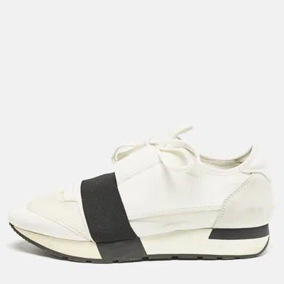 Pre-owned Balenciaga White Mesh And Leather Race Runner Sneakers Size 39