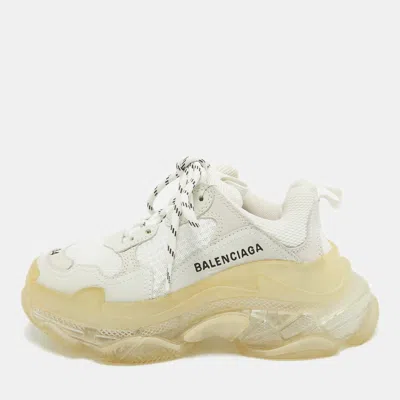 Pre-owned Balenciaga White Mesh And Leather Triple S Clear Sole Sneakers Size 34