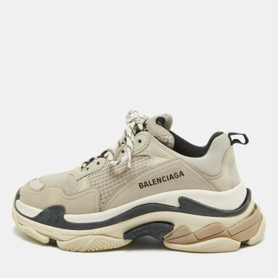 Pre-owned Balenciaga White Mesh And Nubuck Leather Triple S Low Top Trainers Size 41
