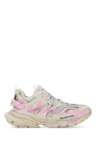 Balenciaga White Mesh And Rubber Track Sneakers In Gray