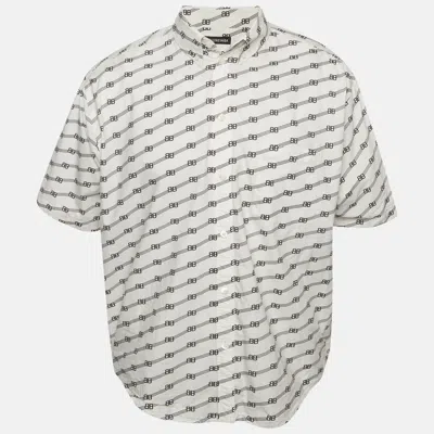 Pre-owned Balenciaga White Monogram Cotton Short Sleeve Shirt Xs
