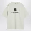 Balenciaga Cotton Tshirt With Logo Print In Neutral