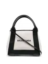 Balenciaga Md Navy Cabas Canvas Tote Bag In White