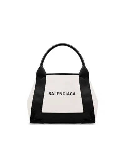 BALENCIAGA WHITE NAVY XS CABAS TOTE BAG