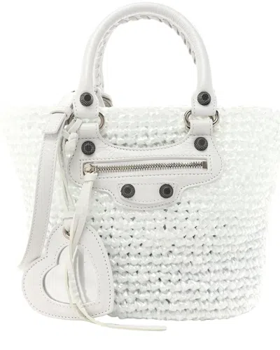 Balenciaga White Nylon & Raffia Le Cagole Small Panier Tote (authentic Pre-  Loved)