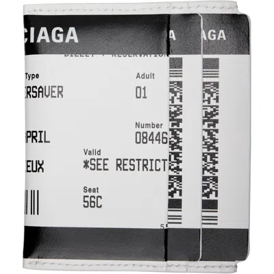 Balenciaga White Passport Boarding Card Holder In 1090 Black/white
