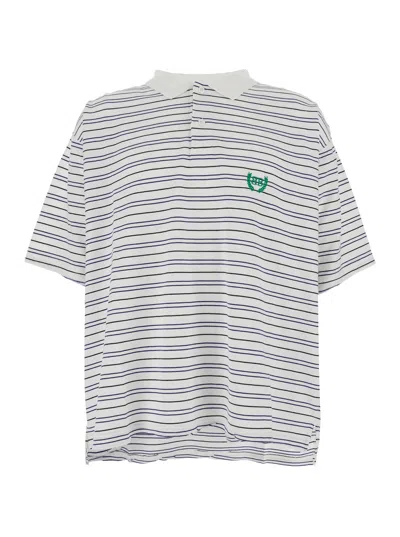 Balenciaga White Polo Shirt With Logo Embroidery On The Front And All-over Striped Motif In Cotton M In Black