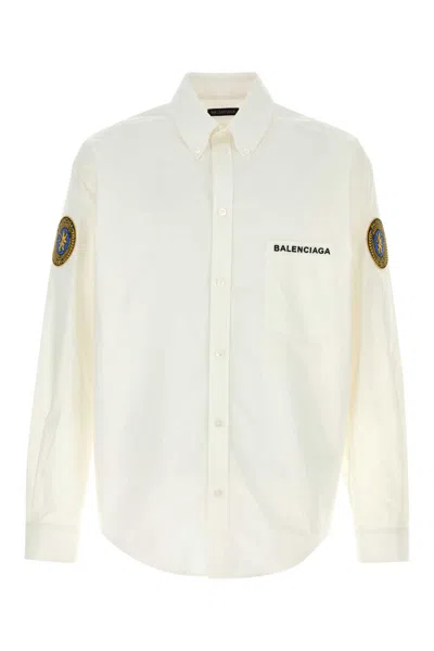 Balenciaga White Poplin Shirt In Yellow