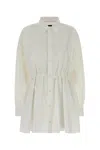 Balenciaga Shirt Dress With Pleated Design And Elastic Waist In Neutral