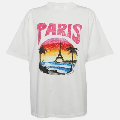 Pre-owned Balenciaga White Printed Cotton Crew Neck Oversized T-shirt M