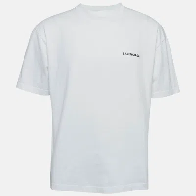 Pre-owned Balenciaga White Printed Cotton Knit T-shirt M