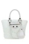 Balenciaga White Raffia Small Le Cagole Panier Handbag In White