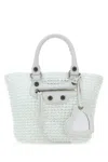 Balenciaga White Raffia Small Le Cagole Panier Handbag In White