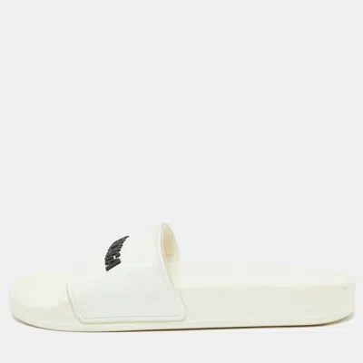 Pre-owned Balenciaga White Rubber Logo Pool Slides Size 37