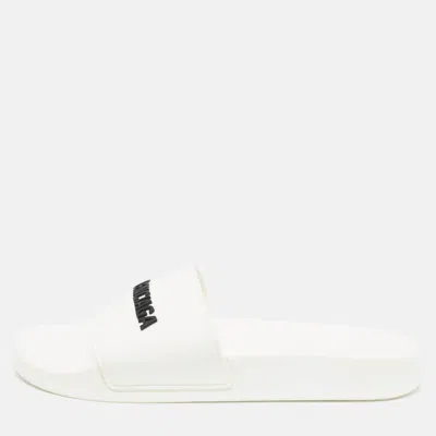 Pre-owned Balenciaga White Rubber Logo Pool Slides Size 38