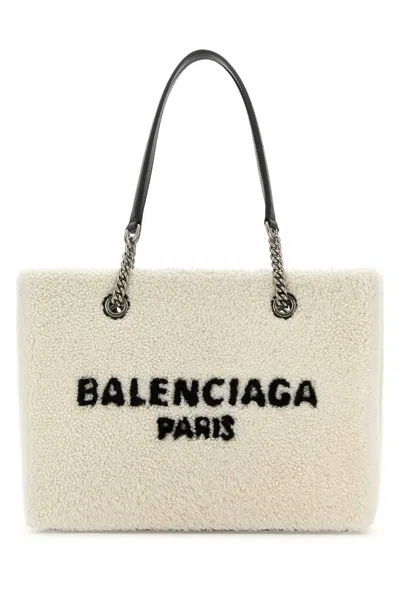 Balenciaga White Shearling Duty Free M Handbag In Neutral