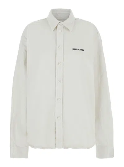 BALENCIAGA WHITE SHIRT WITH LETTERING LOGO EMBROIDERED ON THE FRONT IN COTTON WOMAN