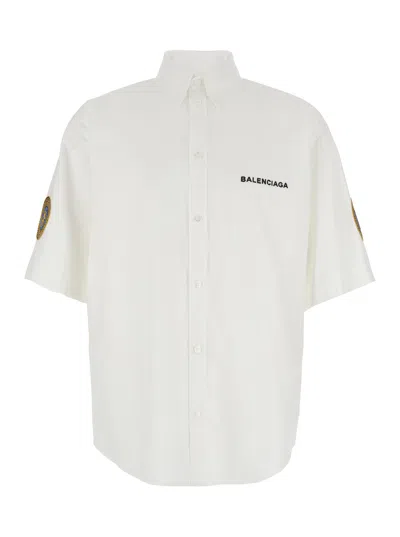 Balenciaga White Shirt With Logo Lettering On The Front And Logo Patch On The Sleeve In Cotton Man
