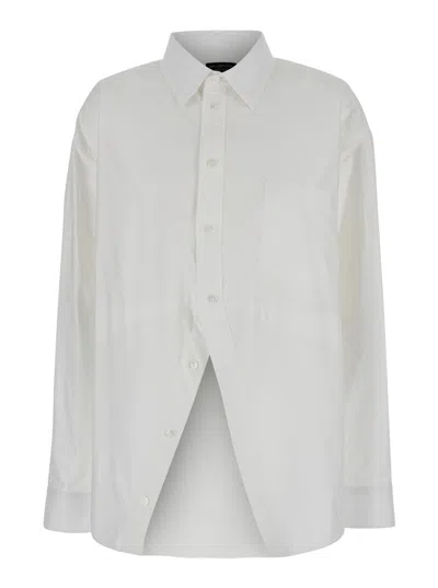 Balenciaga White Shirt With Pointed Collar And Front Slit In Cotton Woman