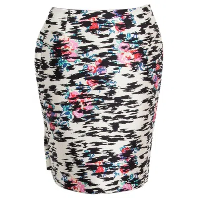 Pre-owned Balenciaga White Silk Rose Print Pencil Skirt 40 M