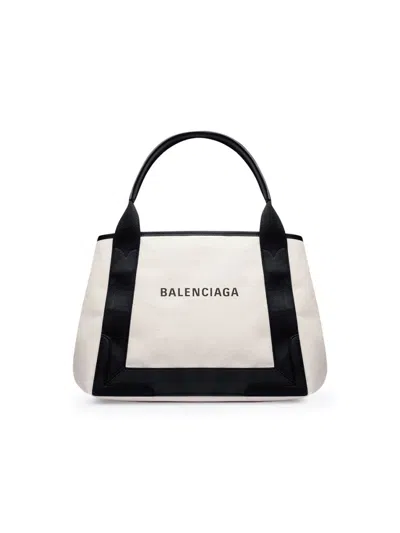 Balenciaga White Small Navy Cabas Satchel Bag