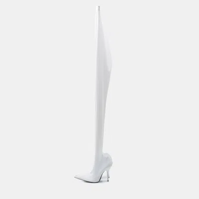 Pre-owned Balenciaga White Stretch Fabric Pantalegging Pumps Size 38