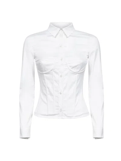 BALENCIAGA WHITE STRETCH POPLIN CORSETED SHIRT